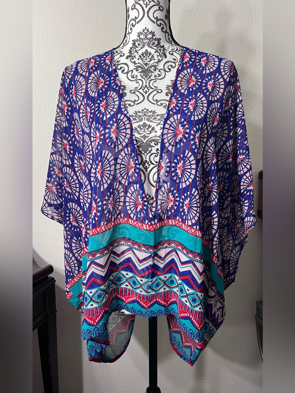 Umgee Aztec Geometric Butterfly Blouse Button Cardigan